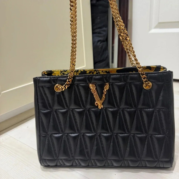 ••SOLD••AUTHENTIC Versace Virtus Quilted Leather Medium Handbag - Picture 3 of 6